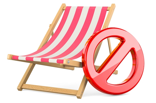 Deckchair with forbidden symbol 3D rendering