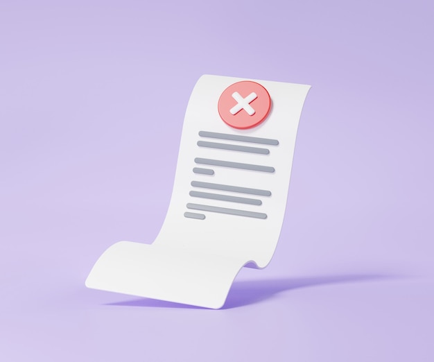 Declined bill online payments floating on purple pastel background pay money shopping cashback refund exchange transfer concept Minimal cartoon 3d rendering illustration