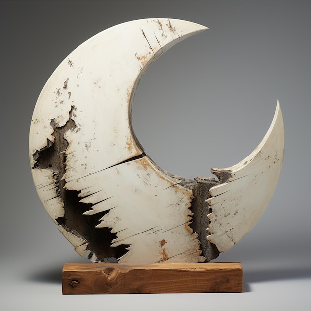 Deconstruction modern pottery sculpture incomplete beauty sun moon composite materials wood