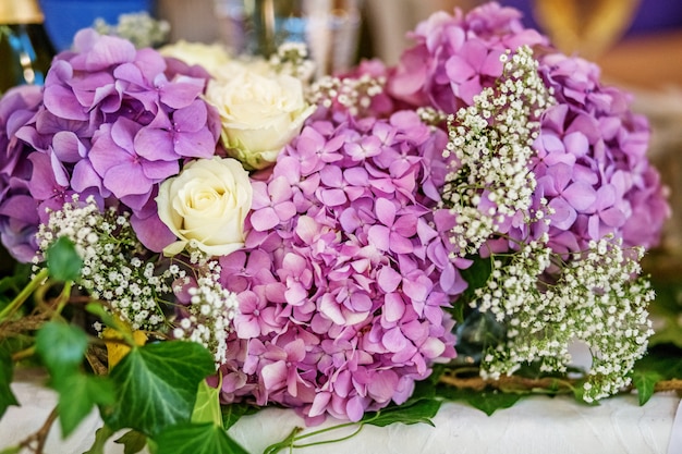 The decor of the flowers of hydrangea. 