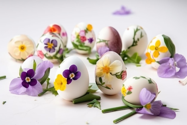 Decorate Easter eggs with the beauty of spring flowers Generative AI