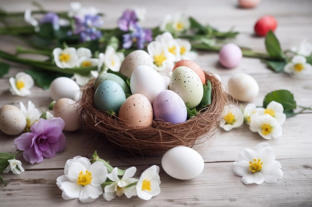 Decorate Easter eggs with the beauty of spring flowers Generative AI