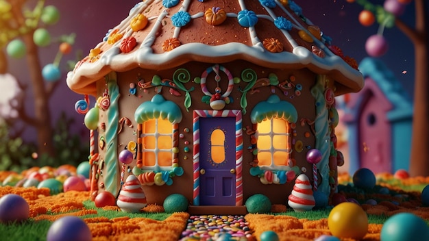 Decorate a house with sweets and sweets on the ground