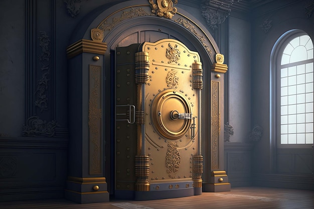 Decorated bank safe door Bank vault for saving money and precious metals Created with Generative AI