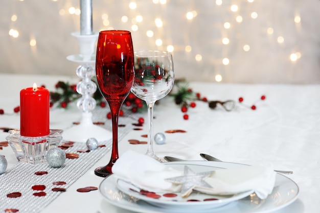 Decorated christmas table for dinner