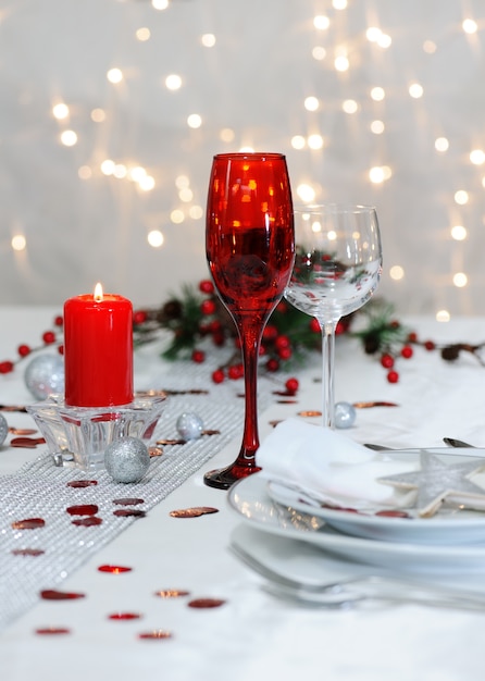 Decorated christmas table for dinner