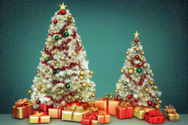 Decorated Christmas tree 3D illustration