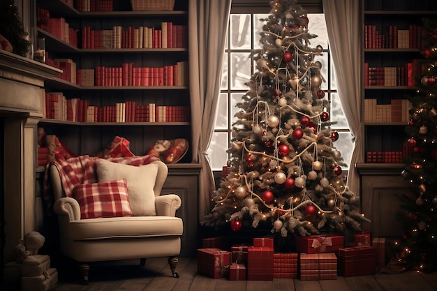 Decorated christmas tree in a cozy home photo