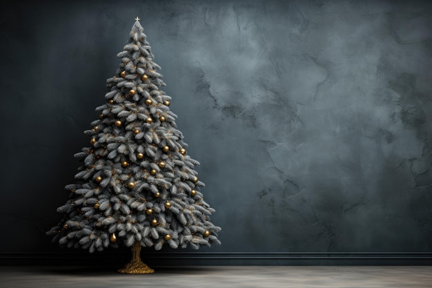 A decorated christmas tree in front of a gray wall generative ai image