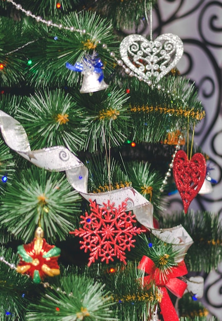 Decorated Christmas tree for the holiday close up