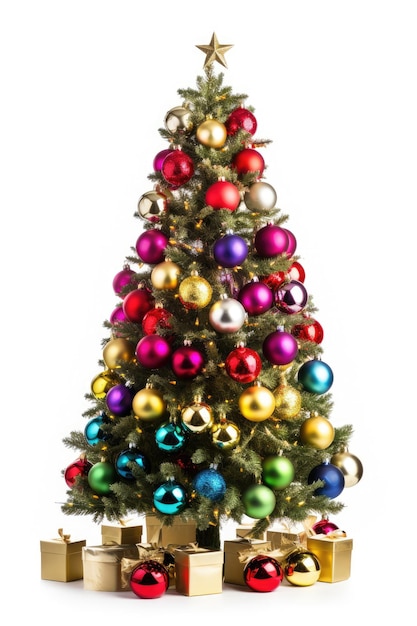 Decorated Christmas tree on white background