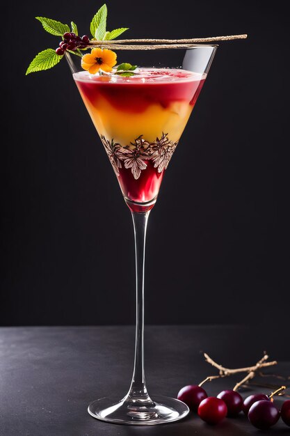 decorated cocktail served in a wine glass