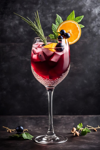 decorated cocktail served in a wine glass