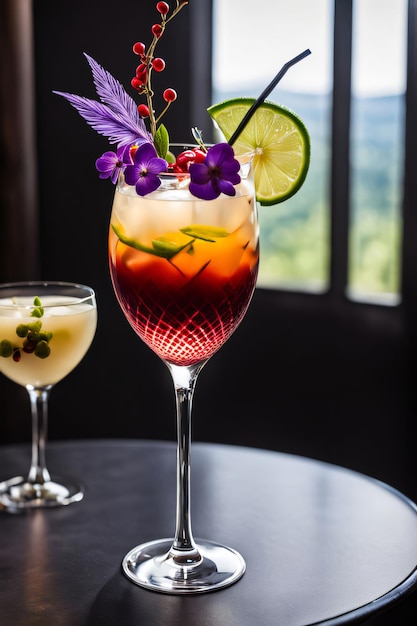 decorated cocktail served in a wine glass