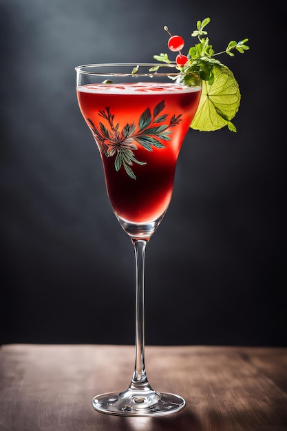 decorated cocktail served in a wine glass