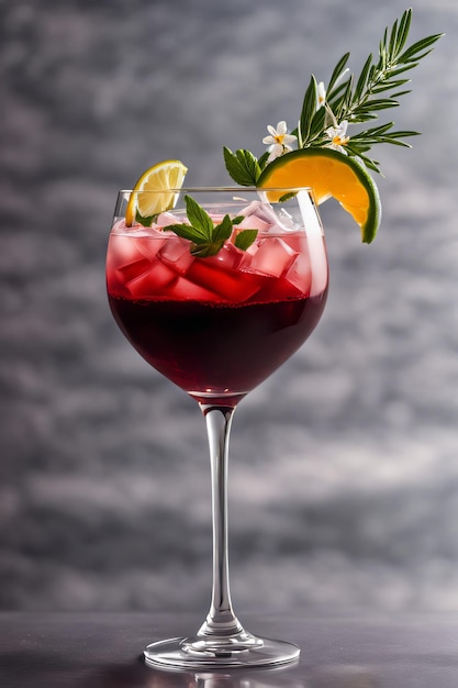 decorated cocktail served in a wine glass