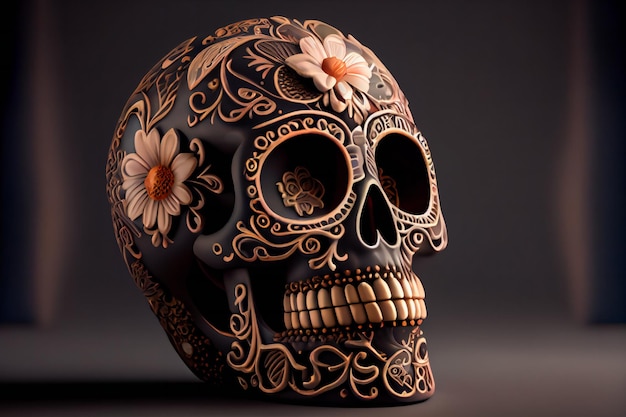 Decorated colorful skull Day of dead Mexico Generative AIxA