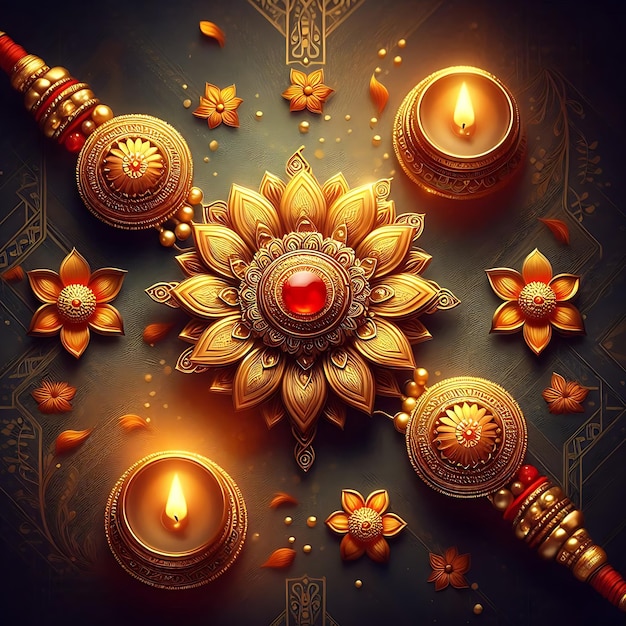 Decorated Diwali lights with colorful diya oil lamp and decorative flowers during diwali festival