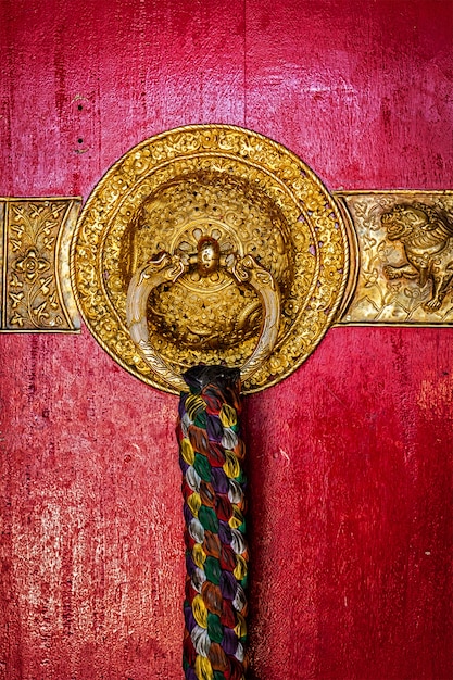 Decorated door handles of Tibetan Buddhist monastery