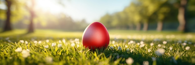 Decorated easter egg in green grass