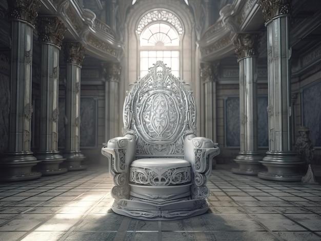 Decorated empty throne hall White throne