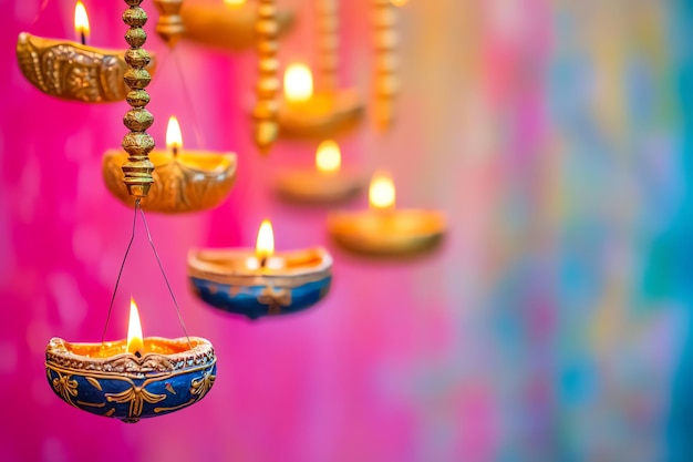 Photo decorated hanging diya diwali background