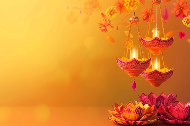 Photo decorated hanging diya diwali indian background concept