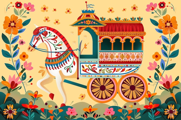 Decorated horsedrawn carriage in a royal procession background