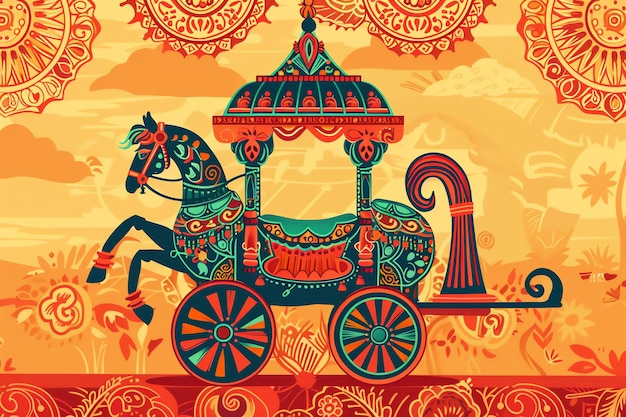 Decorated horsedrawn carriage in a wedding procession background