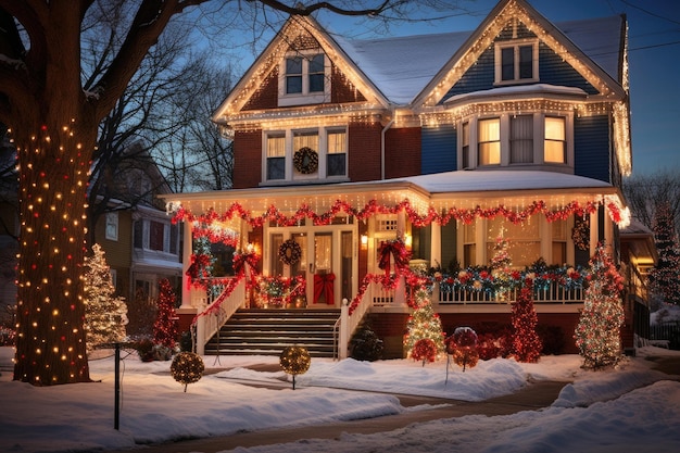 Decorated houses with christmas lights