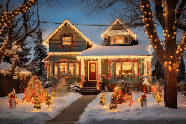 Decorated houses with christmas lights