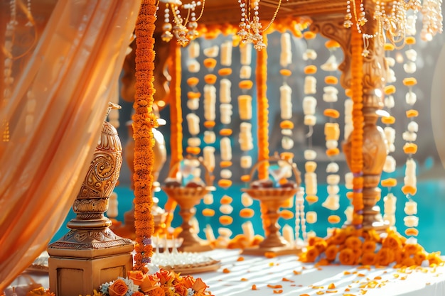 Decorated Indian wedding mandap indian illustration background