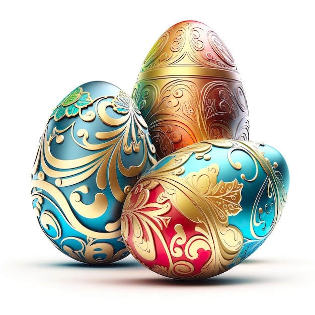 Decorated Painted Easter Eggs with Ornaments