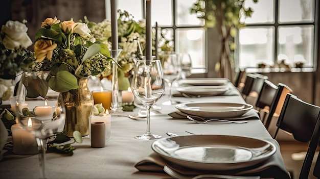 Decorated table setting for a wedding celebration