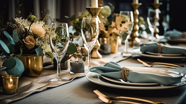 Decorated table setting for a wedding celebration