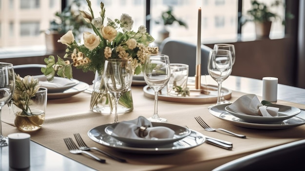 Decorated table setting for a wedding celebration