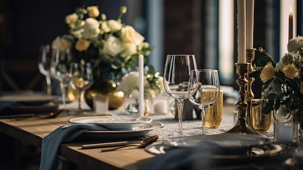 Decorated table setting for a wedding celebration