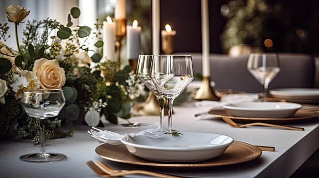 Decorated table setting for a wedding celebration