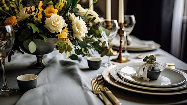 Decorated table setting for a wedding celebration