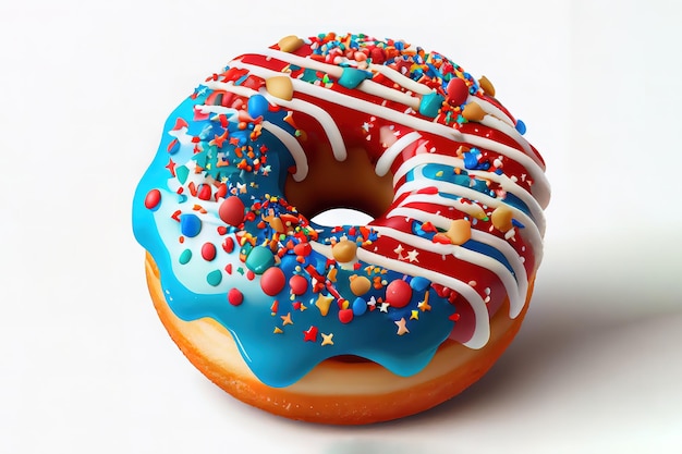 Decorated tasty donut with waving american flag Generative Ai