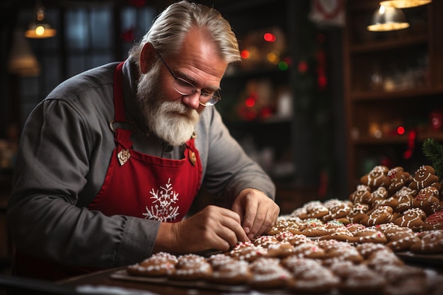 decorating sweet gingerbread cookies on the kitchen christmas eve