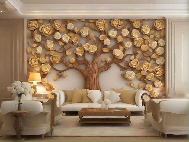 Decoration wall design interior tree flower wooden