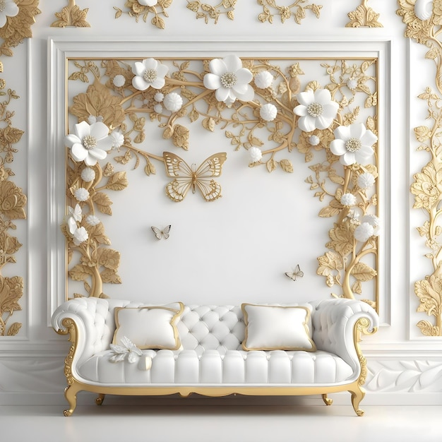 Decoration wall flower frame gold and white