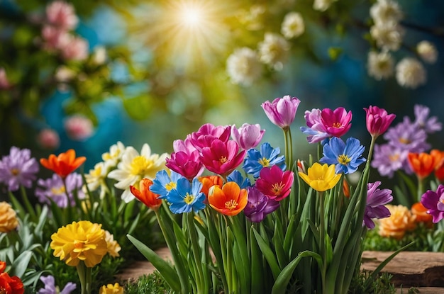 Decoration with colorful spring flowers