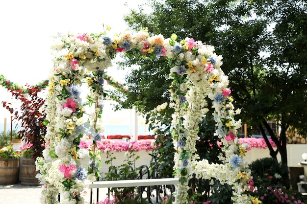 Decoration with flowers outdoor in sunny day