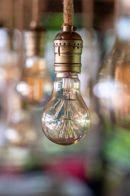 Decorative antique edison style light bulbs vintage electric lamp closeup