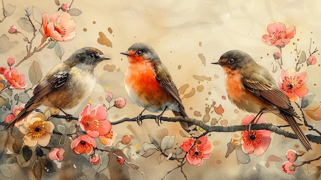 Decorative background with birds and flowers