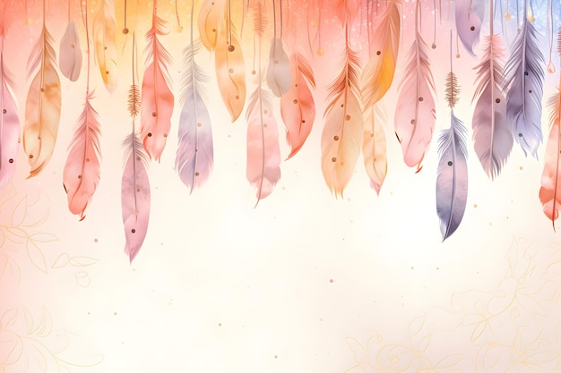 decorative background with feathers hanging