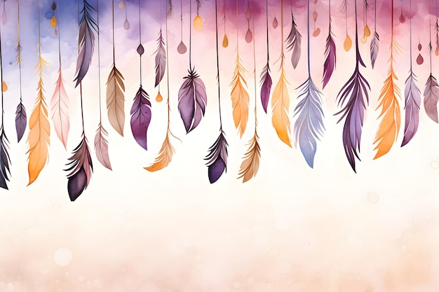 decorative background with feathers hanging