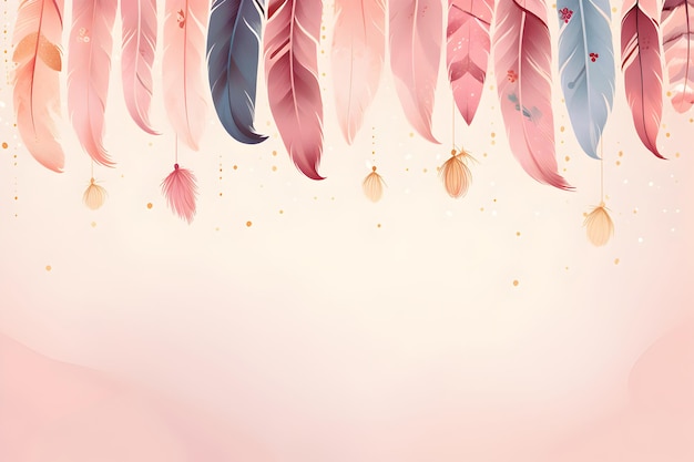 decorative background with feathers hanging